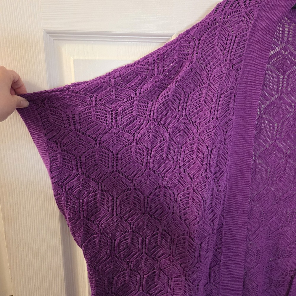 Liz Claiborne sz 4X ss open knit & front cardigan sweater NWT purple lightweight - Picture 5 of 10